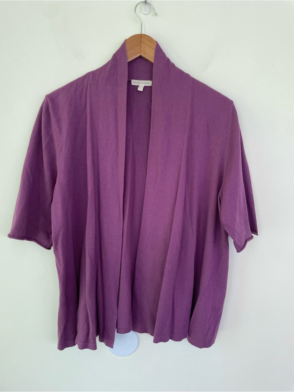Eileen Fisher Cashmere Cotton Blend Open Cardigan Sweater Roll Hem L Large